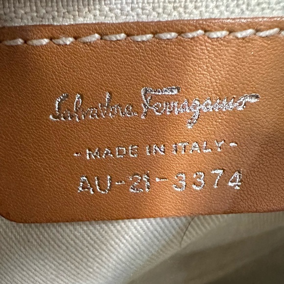 Salvatore Ferragamo Tan Italian Leather & Ivory Cream Canvas Shoulder Bag - Picture 6 of 11